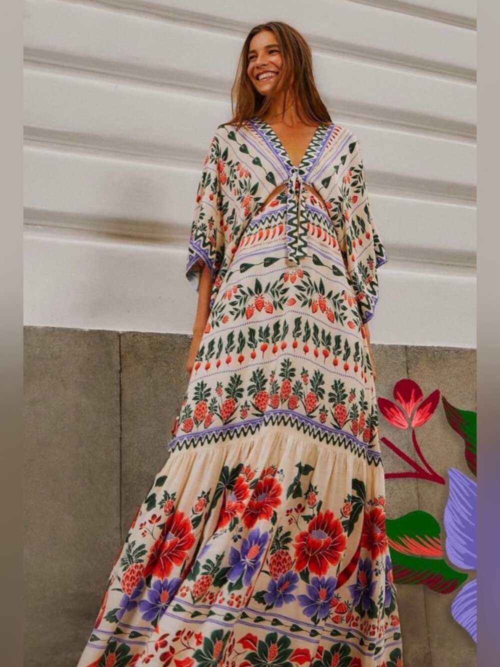FARM Rio V-Neck Cut-Out Kaftan Maxi Dress - Picture 2 of 9